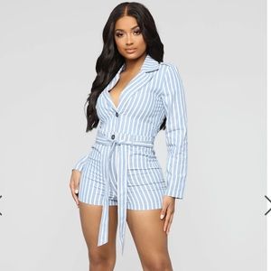 BNWOT fashion nova striped button up tie romper
